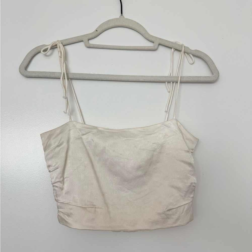 Zara Elegant Cream Women's Silk Bow Tie square neck Crop top